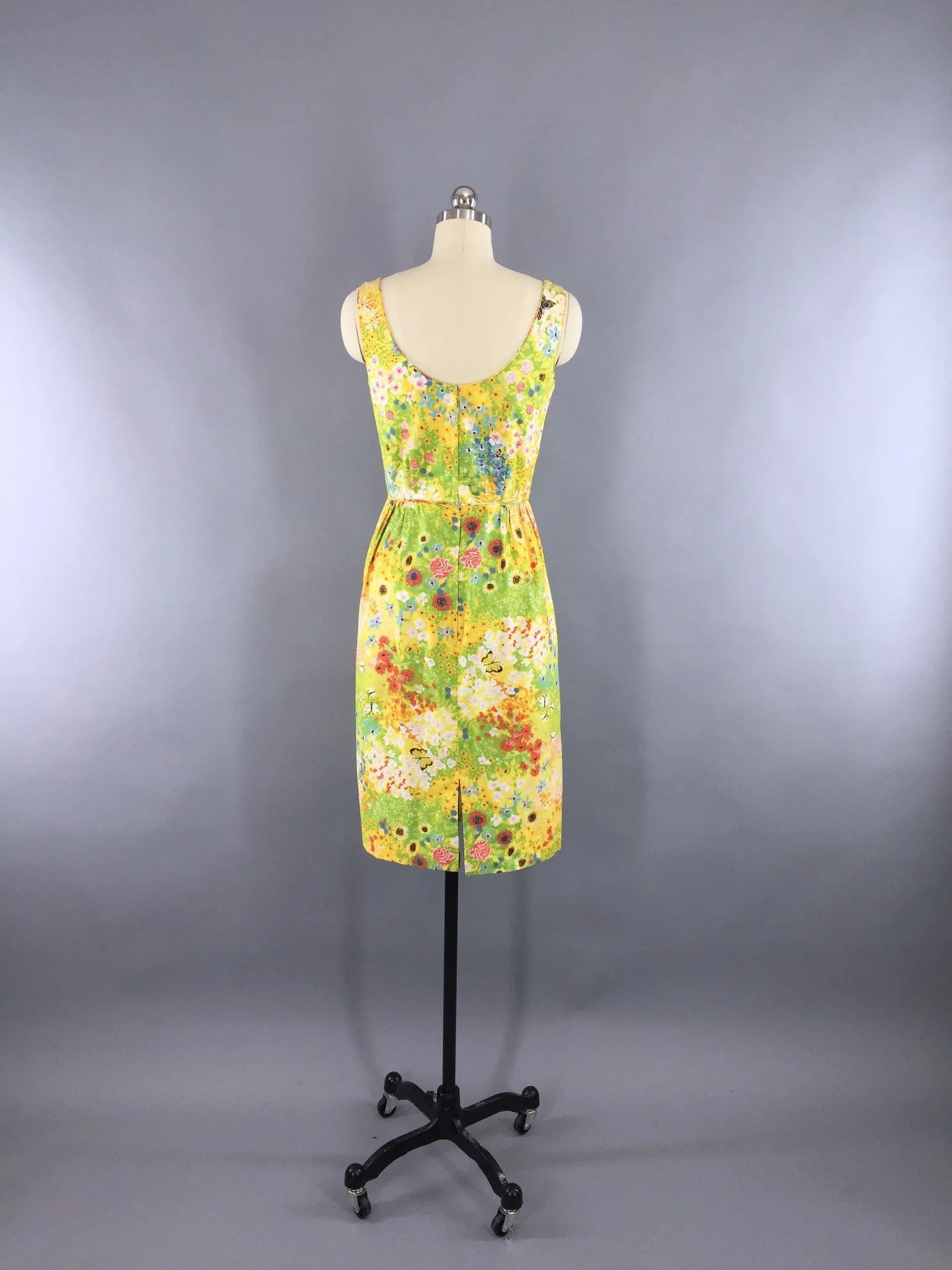 Vintage 1960s Dress / Yellow Butterfly Novelty Print