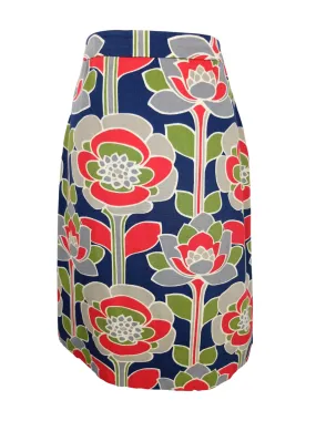 Vintage 2000s does 60s Mod Psychedelic Bright Floral Print High Waisted Knee Length Pencil Skirt | 30 Inch Waist