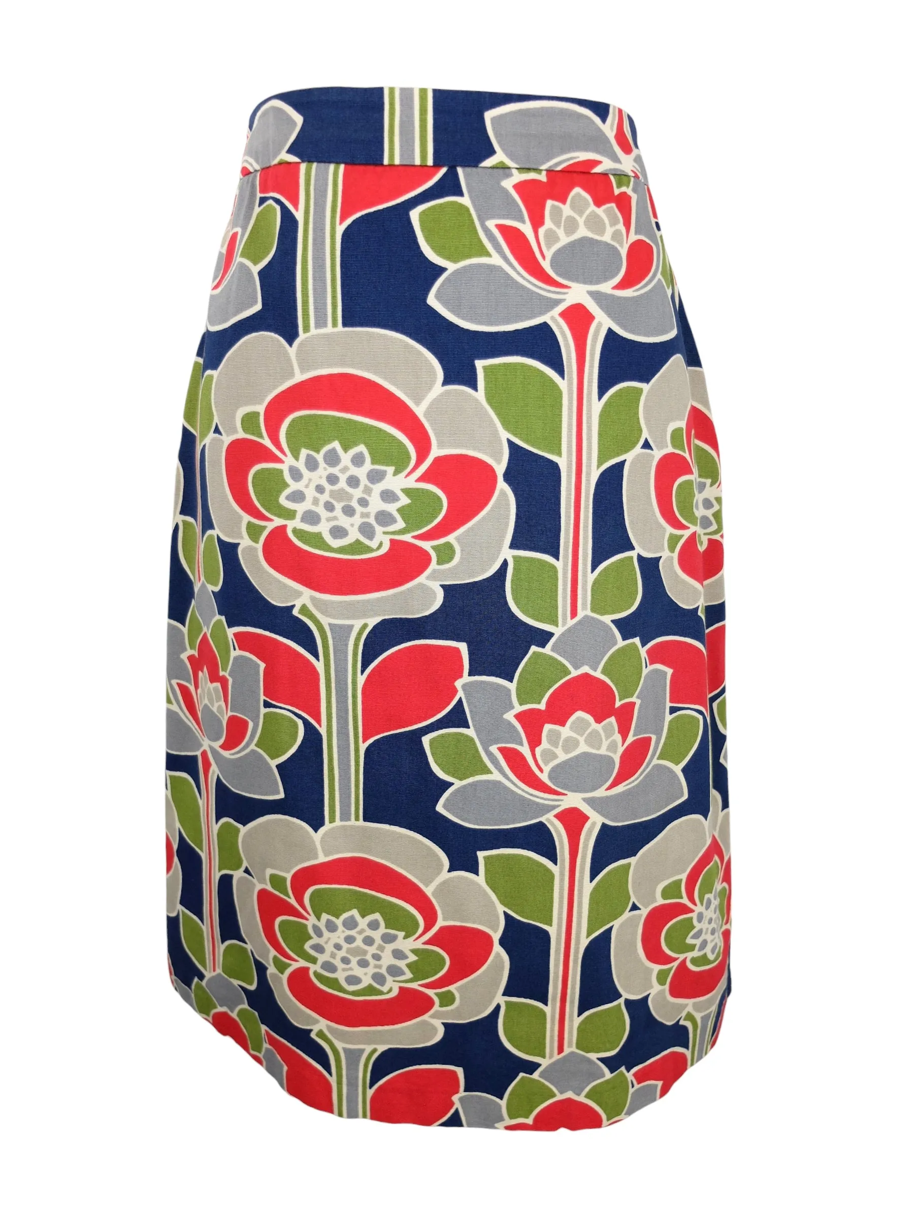 Vintage 2000s does 60s Mod Psychedelic Bright Floral Print High Waisted Knee Length Pencil Skirt | 30 Inch Waist