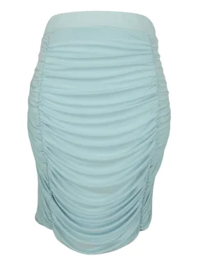 Vintage 2000s Y2K Chic Preppy Formal Draped Ruched Mermaid Style Solid Turquoise Knee Length Pencil Skirt  | Size S-M