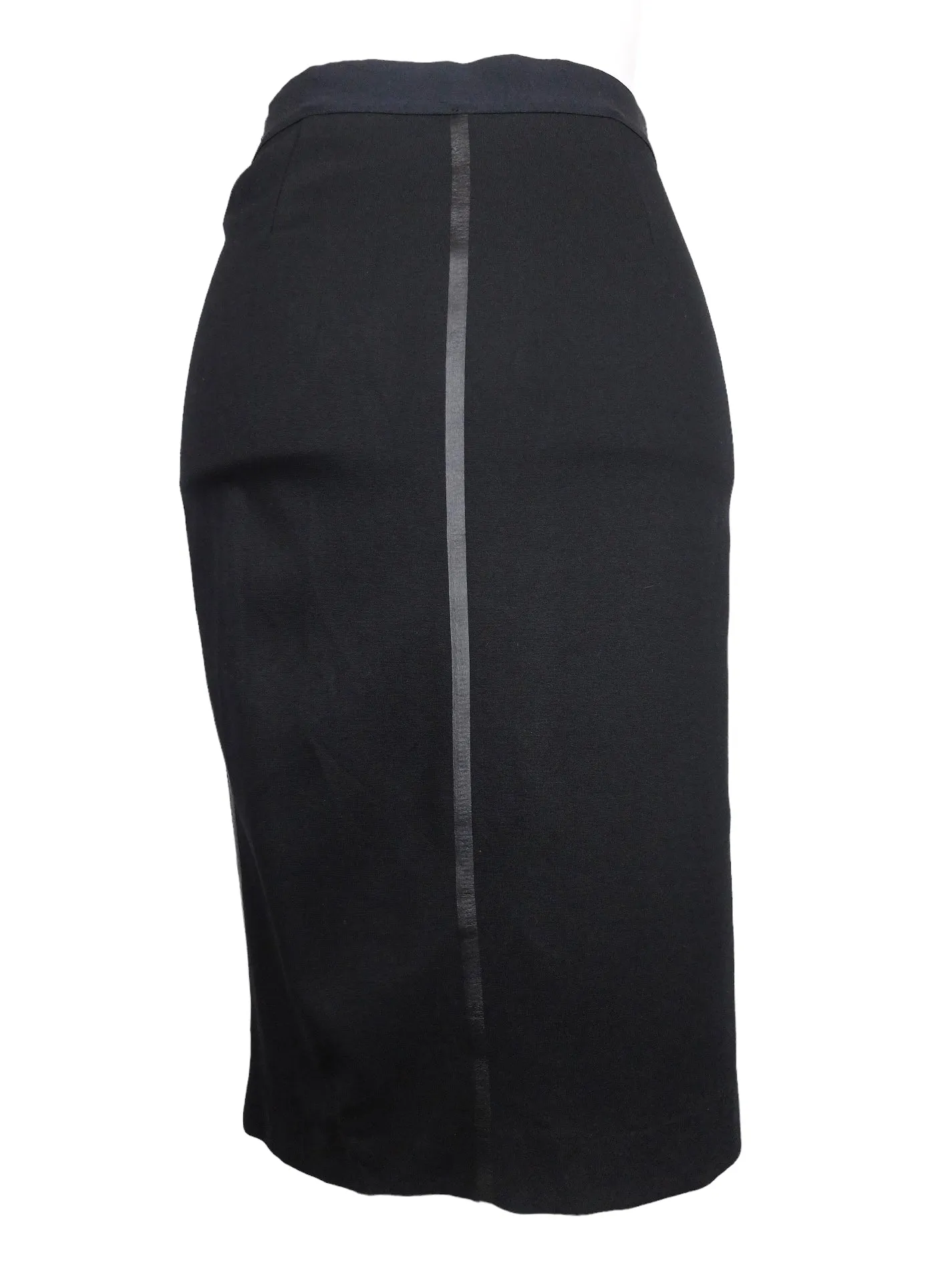 Vintage 2000s Y2K Cop Copine Designer Black Fitted Stretch Below-the-Knee Pencil Midi Skirt | 29-32 Inch Waist