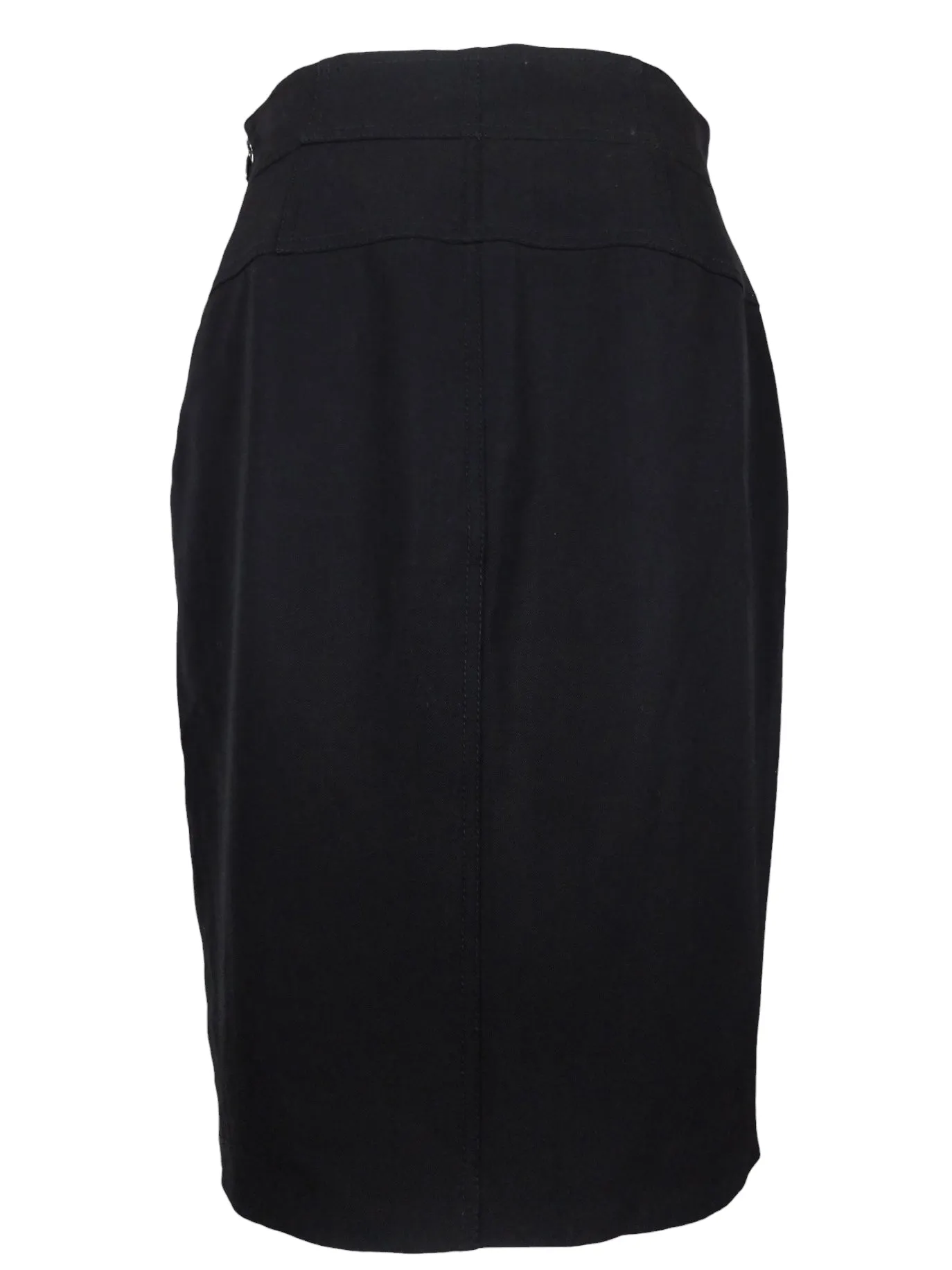 Vintage 2000s Y2K Marella Wool Blend Solid Black Formal Chic Below-the-Knee Midi Pencil Skirt with Side Zip | 29 Inch Waist