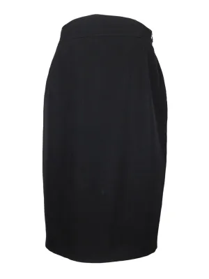 Vintage 2000s Y2K Marella Wool Blend Solid Black Formal Chic Below-the-Knee Midi Pencil Skirt with Side Zip | 29 Inch Waist