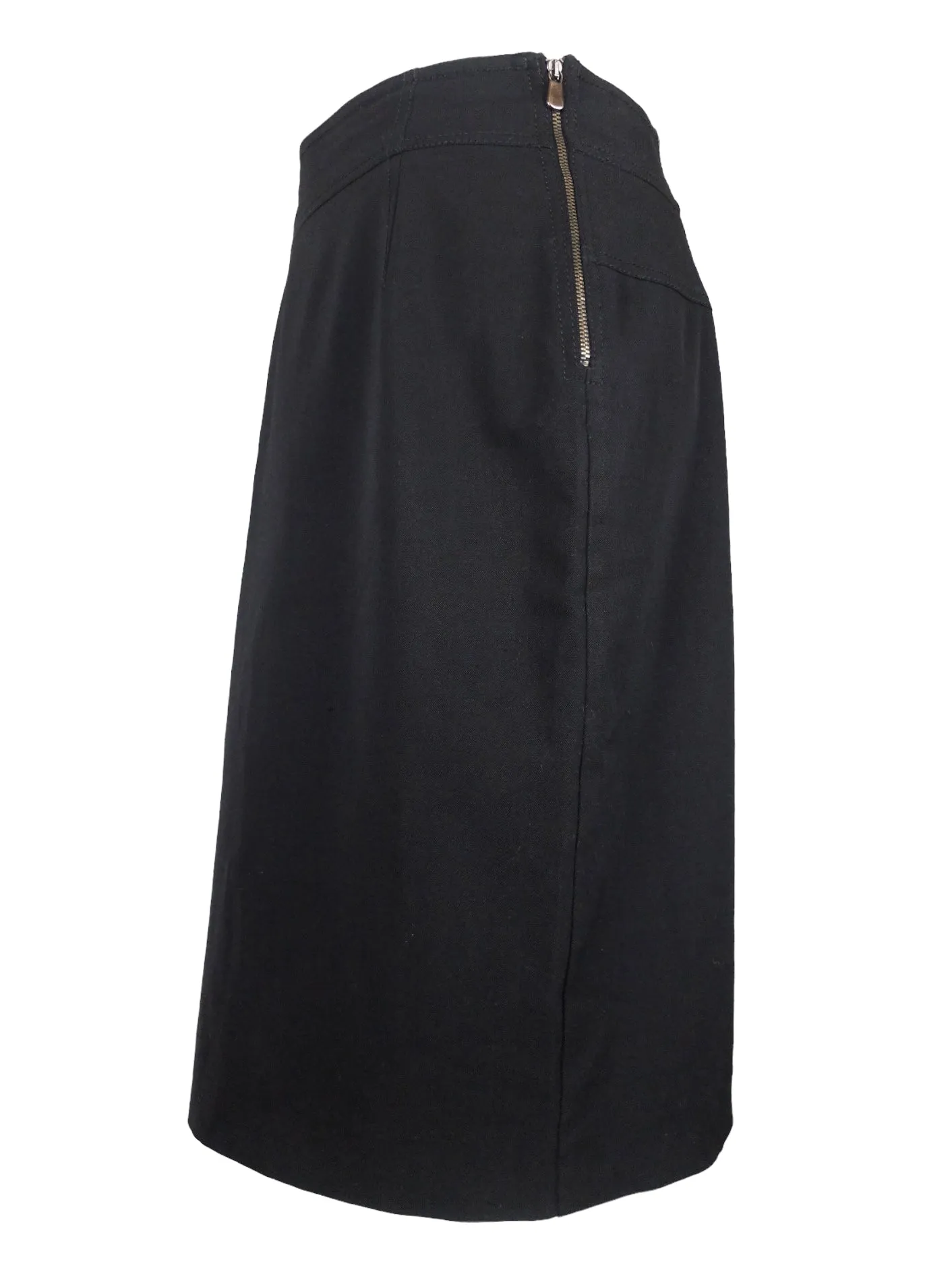 Vintage 2000s Y2K Marella Wool Blend Solid Black Formal Chic Below-the-Knee Midi Pencil Skirt with Side Zip | 29 Inch Waist