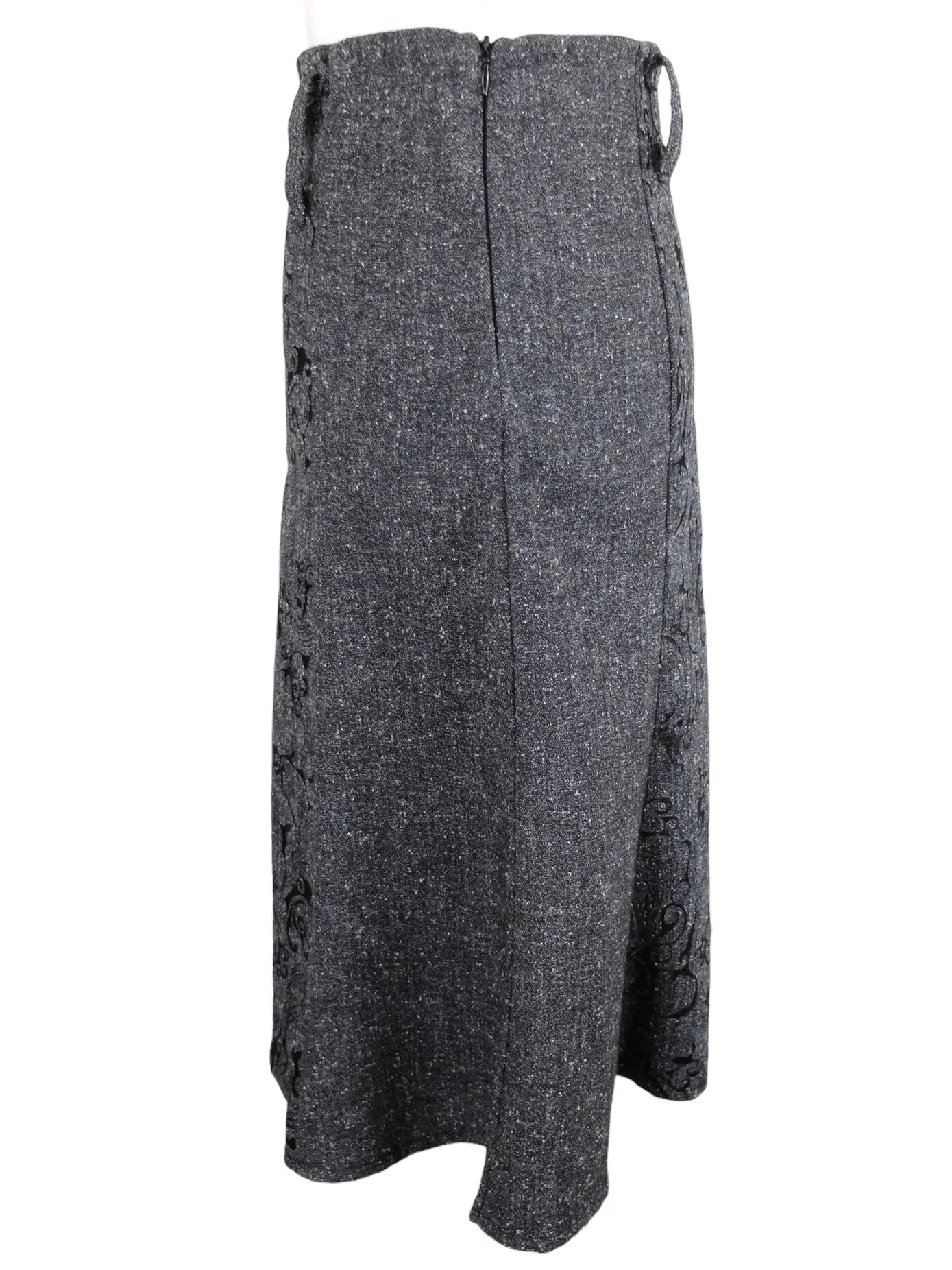 Vintage 2000s Y2K Soft Grunge Bohemian Dark Grey Straight Circle Silhouette Below-the-Knee Midi Fit & Flare Pencil Skirt | 32.5 Inch Waist