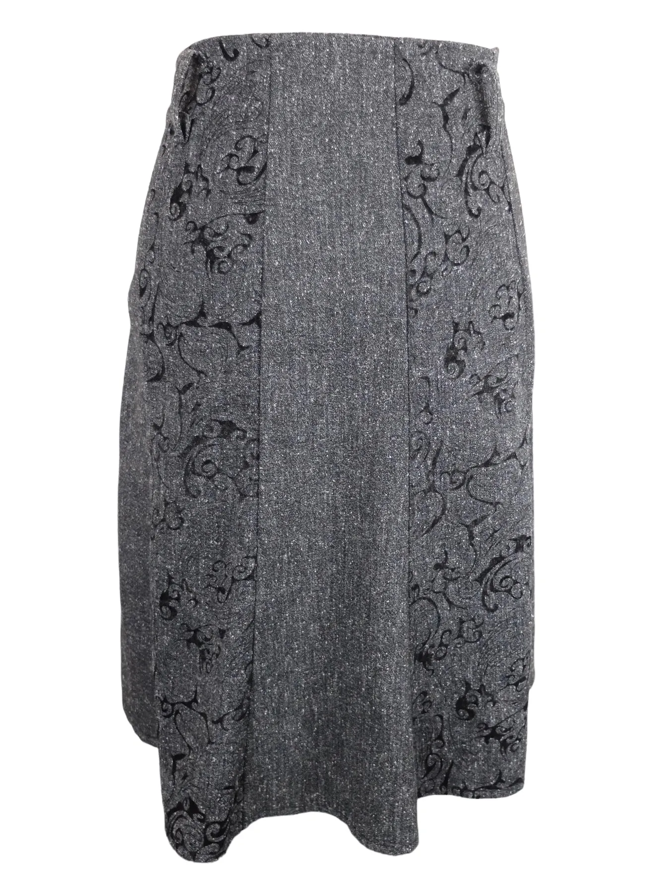 Vintage 2000s Y2K Soft Grunge Bohemian Dark Grey Straight Circle Silhouette Below-the-Knee Midi Fit & Flare Pencil Skirt | 32.5 Inch Waist