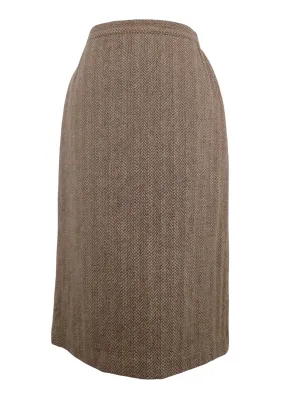 Vintage 70s Mod Hippie Wool High Waisted Brown Below-the-Knee A-Line Pencil Midi Skirt | 28 Inch Waist