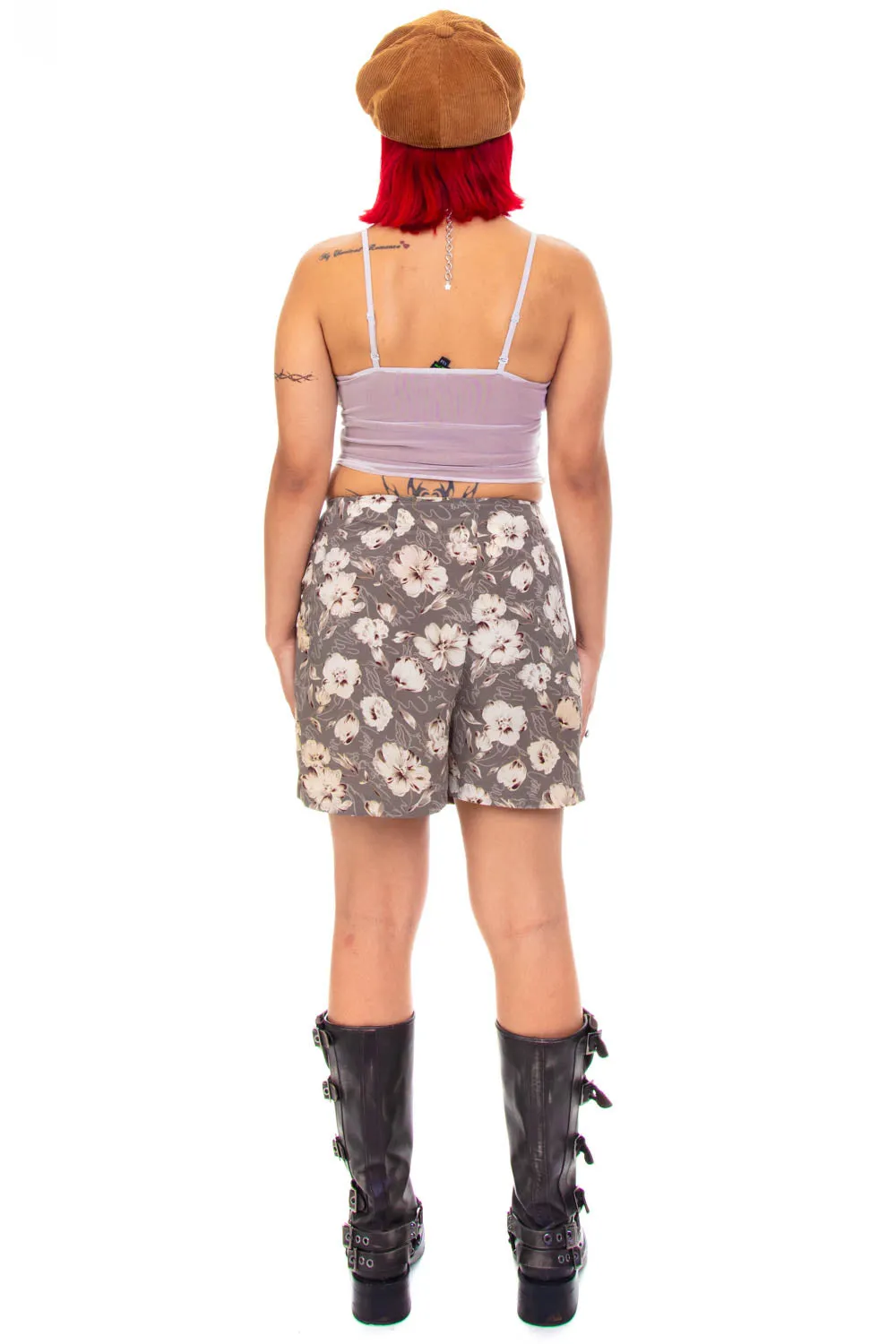 Vintage 90's Grey Floral Mini Skirt - M