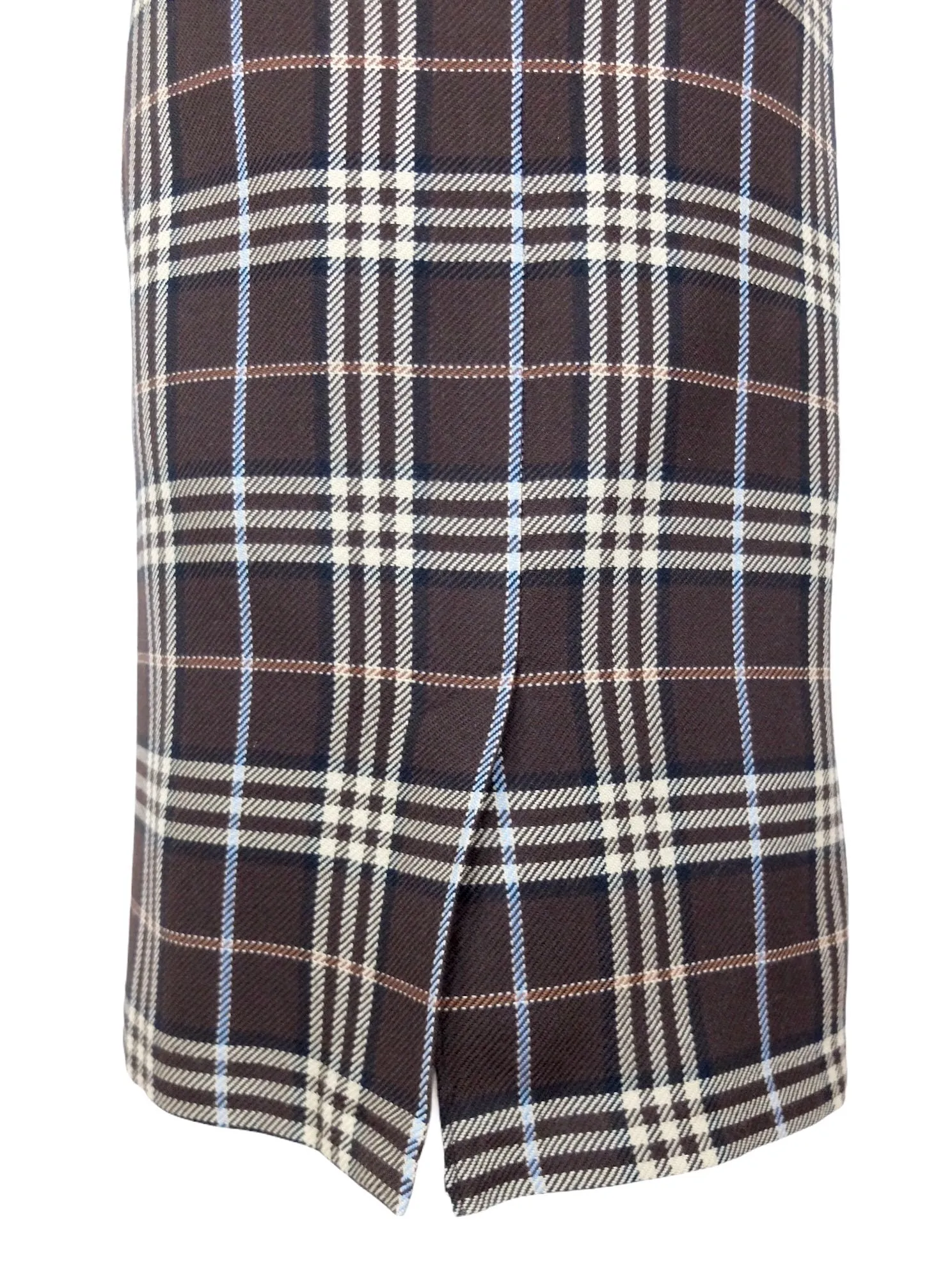 Vintage 90s Y2K Wool Schoolgirl Preppy Plaid Check Print High Waisted Pencil Midi Skirt with Back Slit | Size 14 UK, 10 US, 31.5 Inch Waist