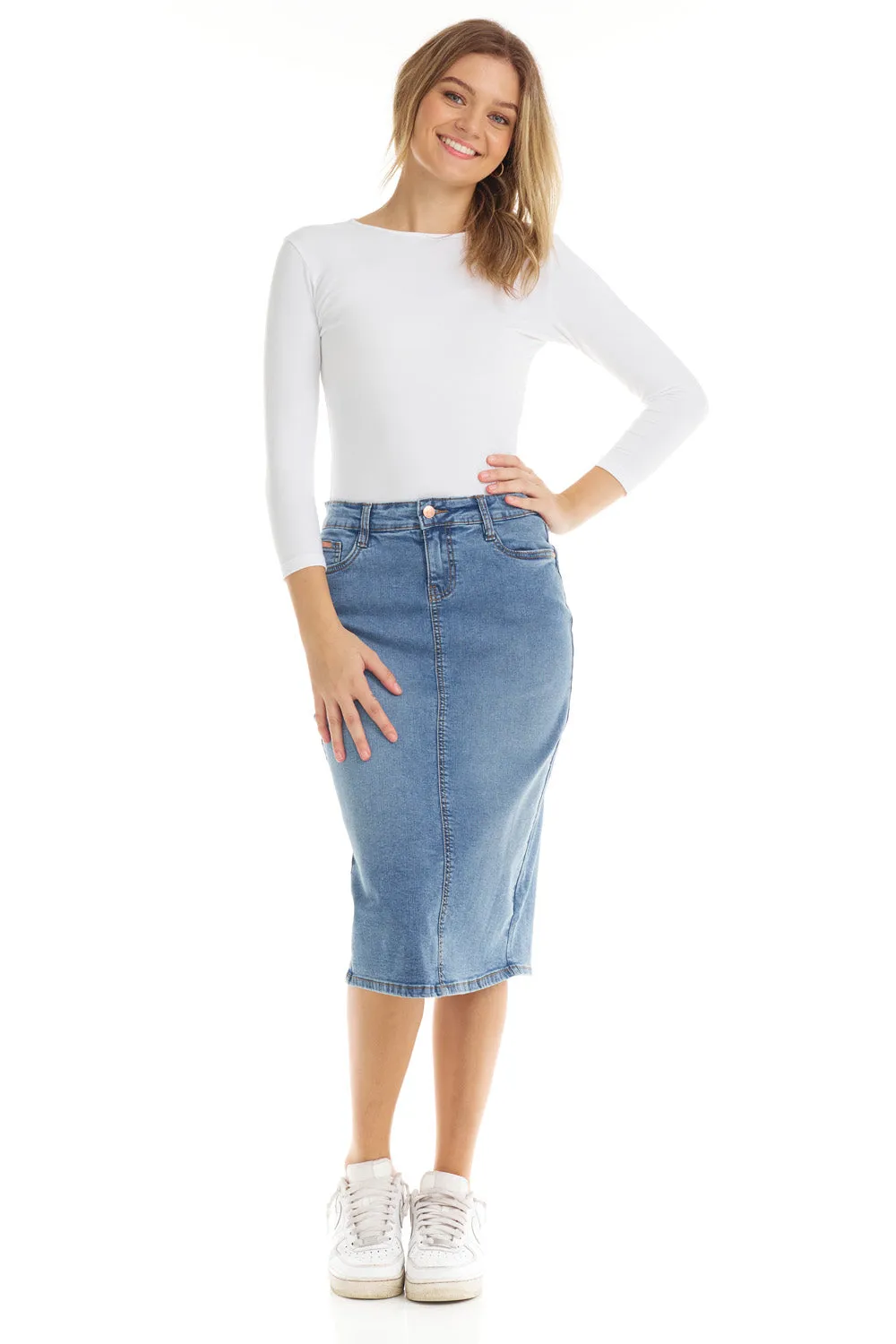 Vintage Blue Jean Below Knee Midi Pencil Skirt for Women 'Milan'