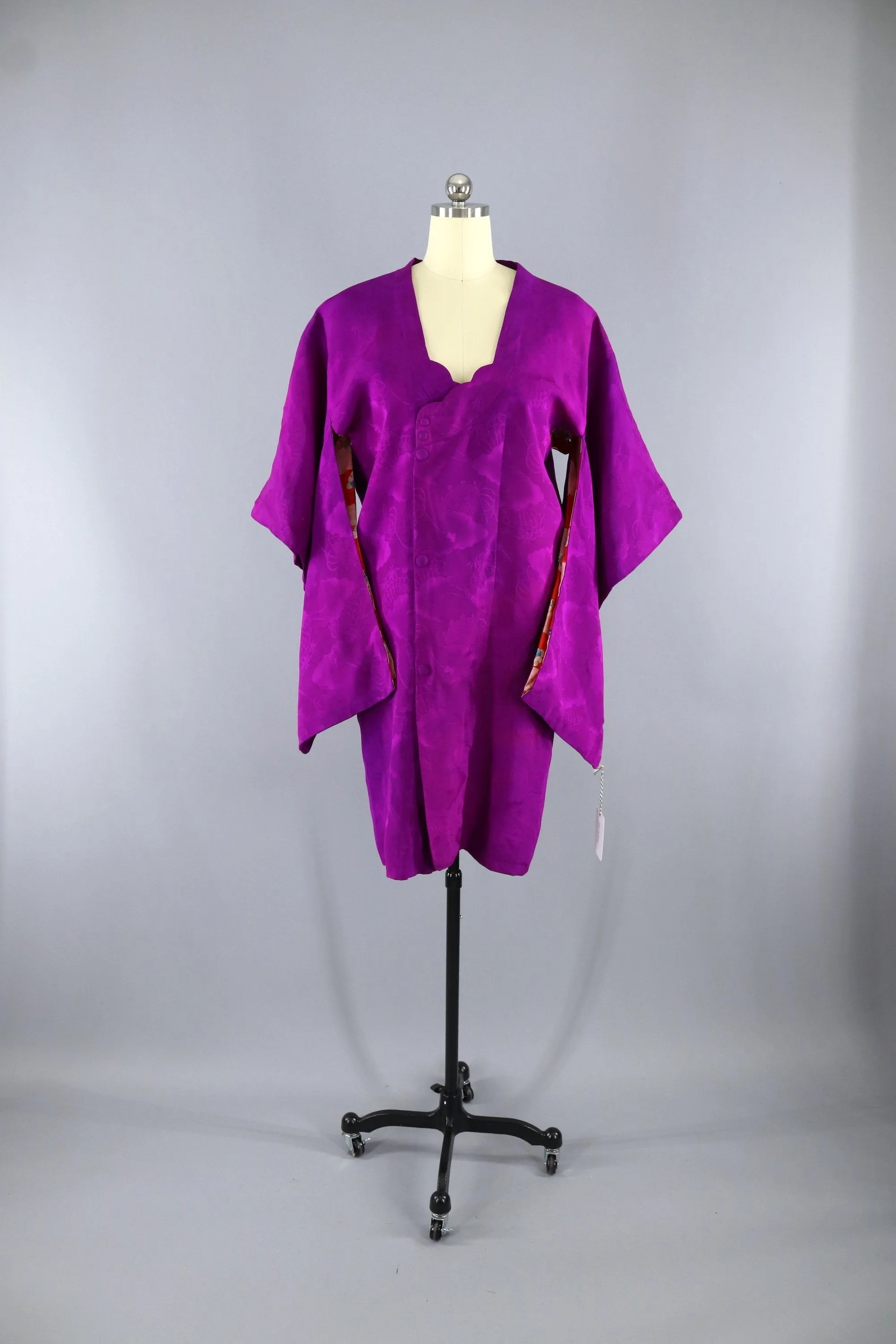 Vintage Magenta Purple Silk Kimono Jacket Michiyuki