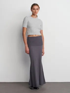 Waist Ribbed Flowy Knitted Skirt-Fumé