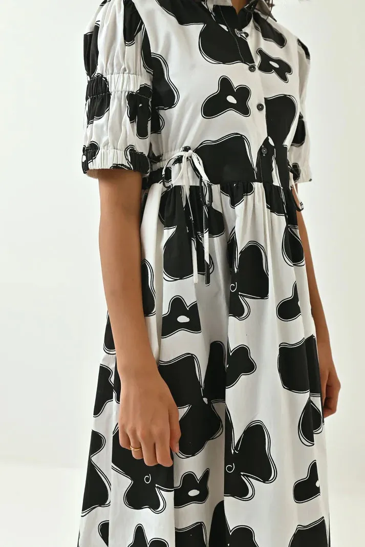 White & Black Floral Ladies Casual Dress