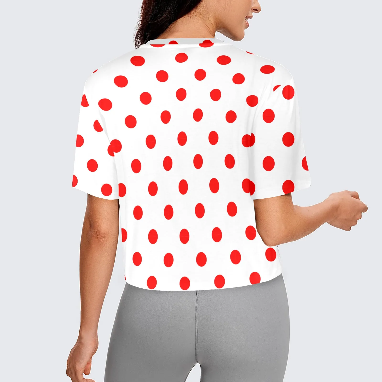 White With Red Polka Dots Women's Cropped T-shirt