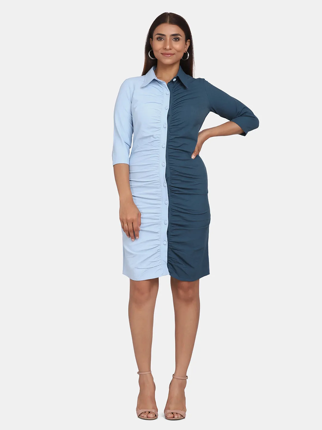 Women’s Blue Colour Block Stretch Dress - Blue