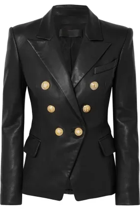 Women's Elegant Double Breasted Leather Blazer WB02