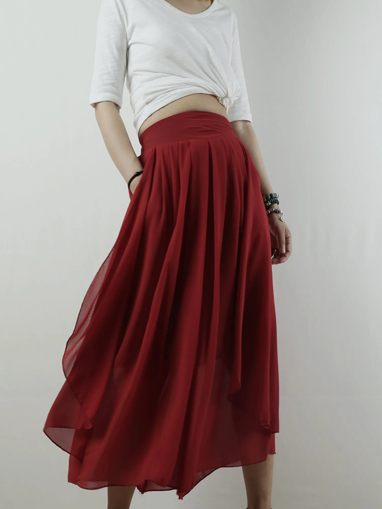 Women's wide leg trousers/chiffon yoga skirt pants/oversized pants/elastic waist pants(K1710)