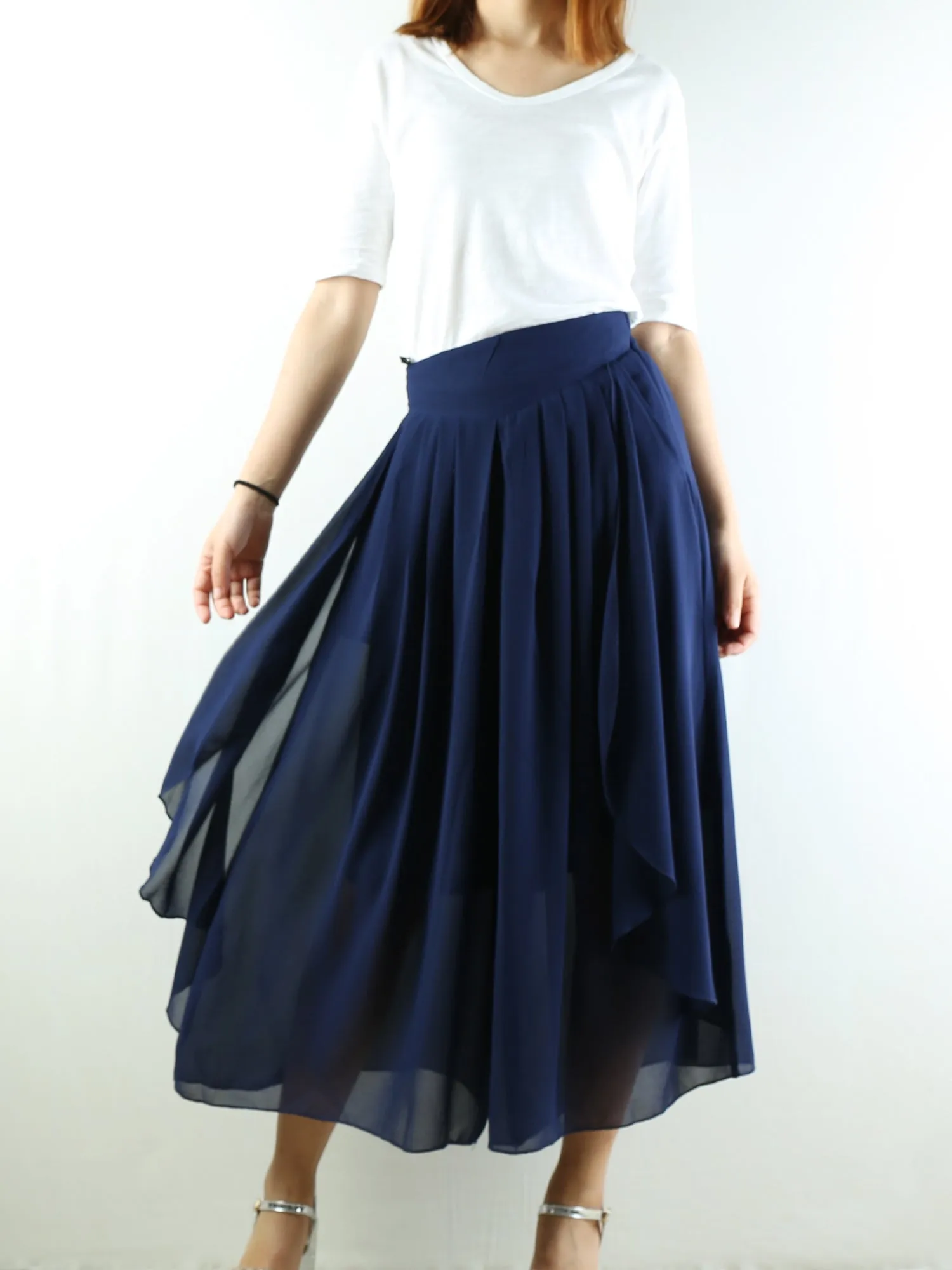 Women's wide leg trousers/chiffon yoga skirt pants/oversized pants/elastic waist pants(K1710)