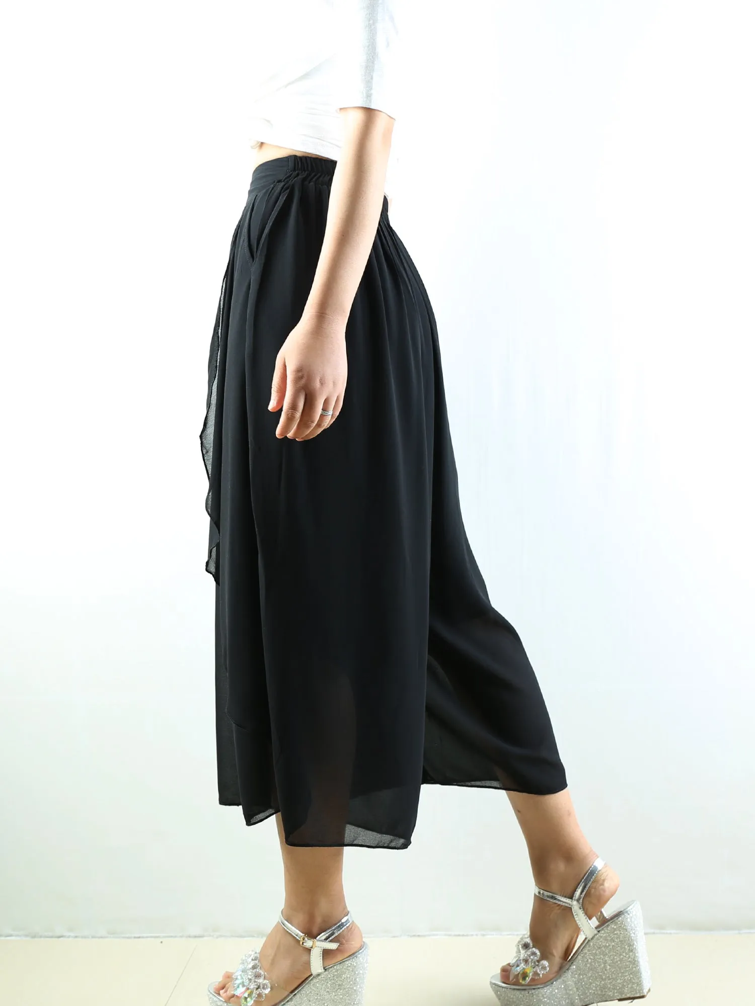 Women's wide leg trousers/chiffon yoga skirt pants/oversized pants/elastic waist pants(K1710)