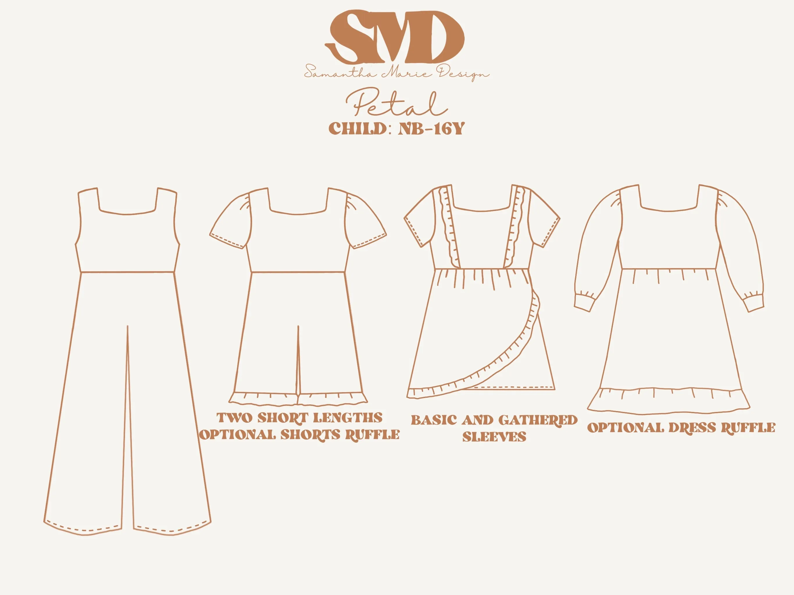 Youth Petal Dress and Romper Digital Sewing Pattern Sizes NB-16Y