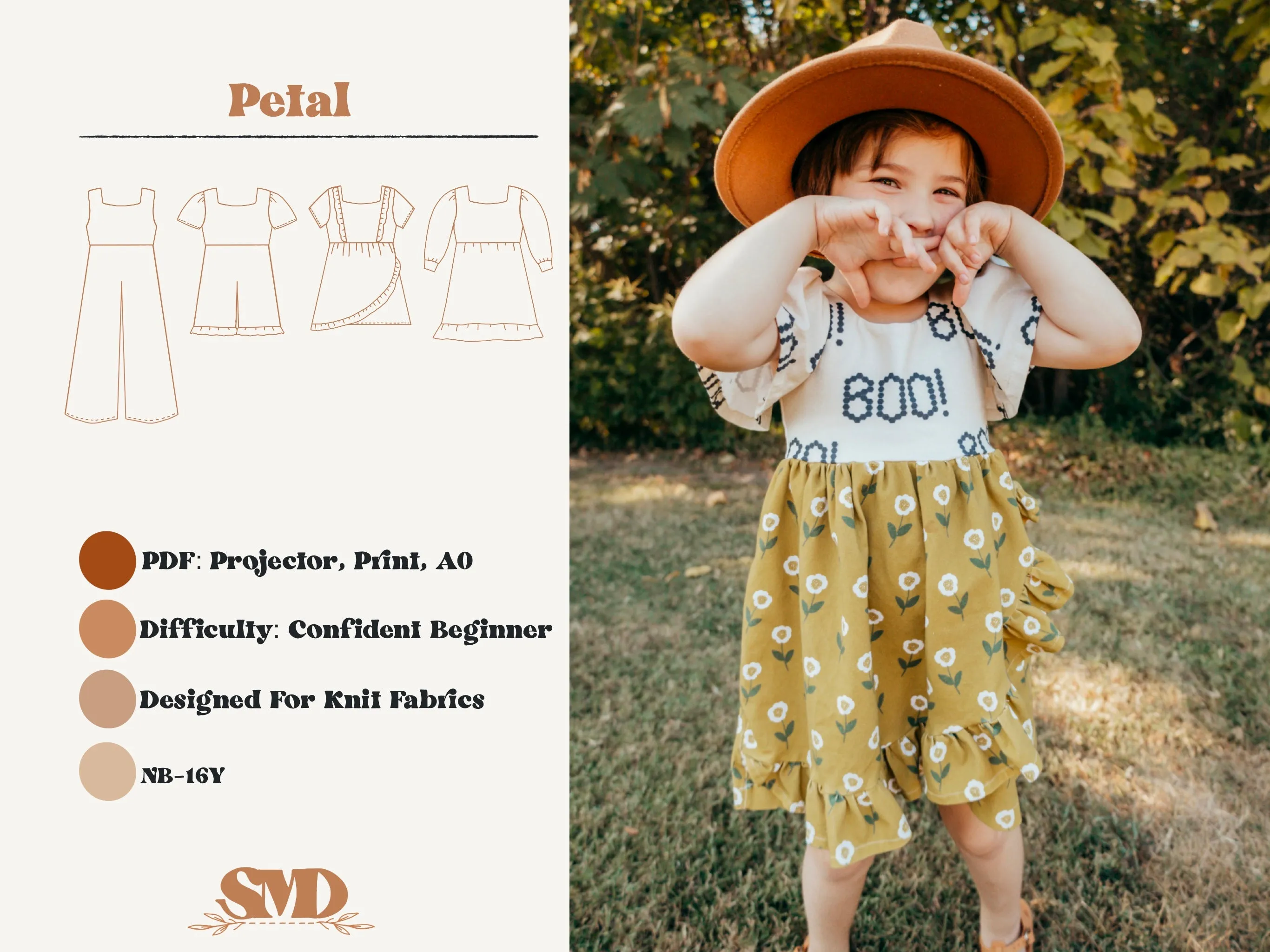 Youth Petal Dress and Romper Digital Sewing Pattern Sizes NB-16Y