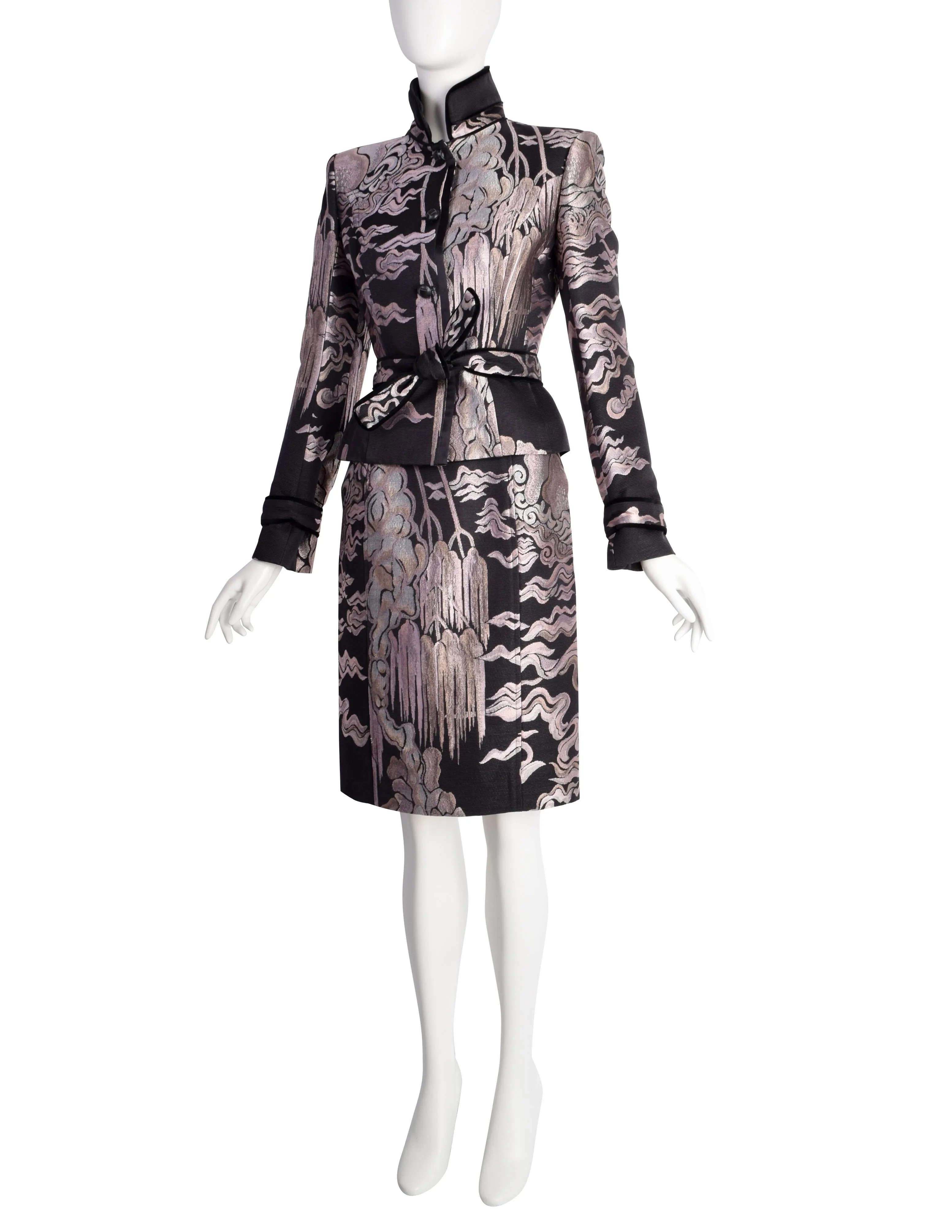 Yves Saint Laurent by Tom Ford Vintage AW2004 Iconic Chinoiserie Scenic Jacquard Jacket Skirt Suit